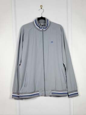 Travis Mathew Light Gray Zip-Front Bomber with Blue Trim #855 Size XL